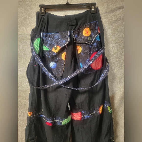 Space themed wide leg OOAK goth raver pants handmade y2k - Picture 12 of 13